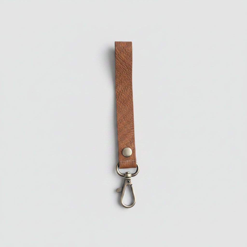 Leather strap, natural. Slim version. 1.6 x 17 cm. Jeans hook