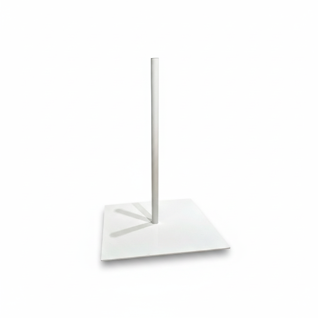 Base plate for tabletop mannequin / torso. Square 35 x 35, White. Low model for tabletop mannequin, torso. Ø22mm tube
