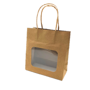 Paper bag with window, natural, pack of 20 pcs., H 18.5 cm