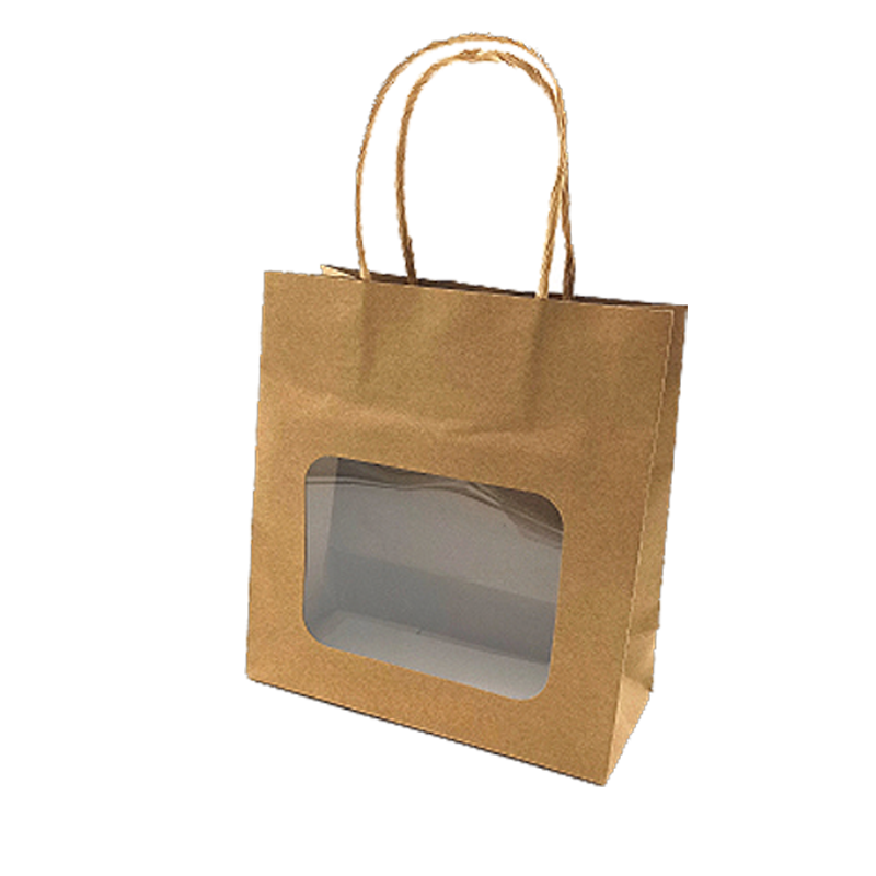 Paper bag with window, natural, pack of 20 pcs., H 18.5 cm