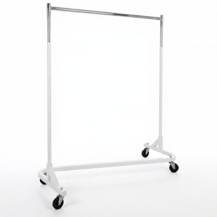 Z-stand, chrome/white base, 155 x 54 x H173 cm, 100 mm hard plastic wheels