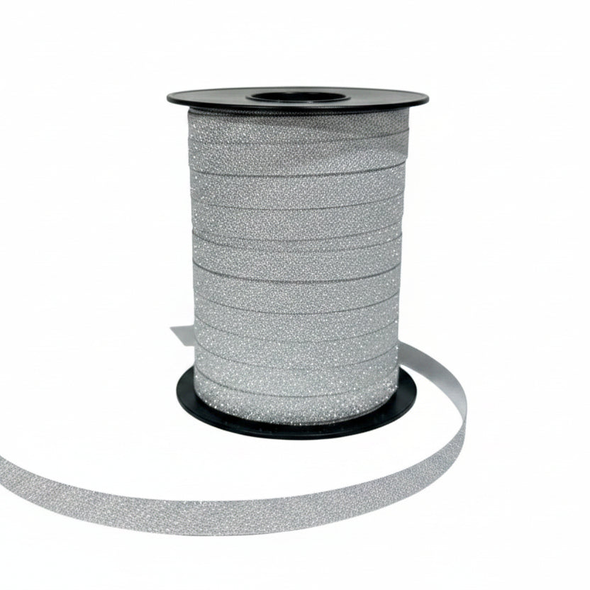 Gift ribbon - Silver glitter. 10 x 225 mtr.