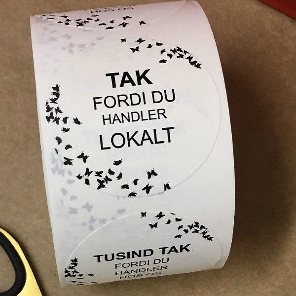 Round label, locally handled THANKS. 500 pcs.