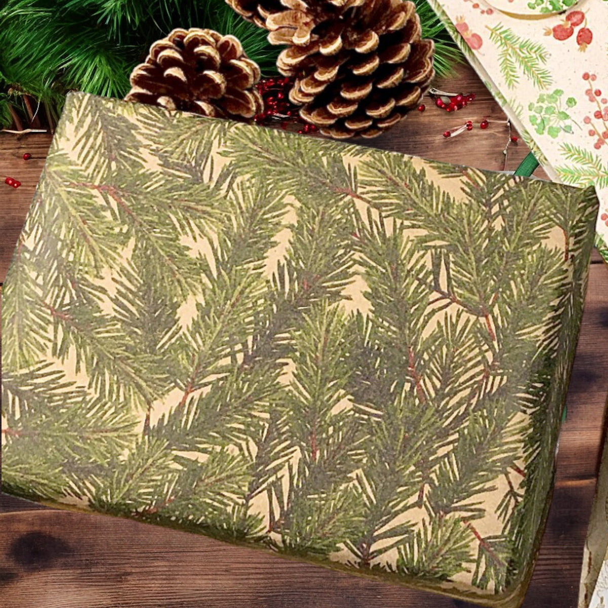 Christmas wrapping paper B 50 cm. Spruce print, kraft paper. 100 m