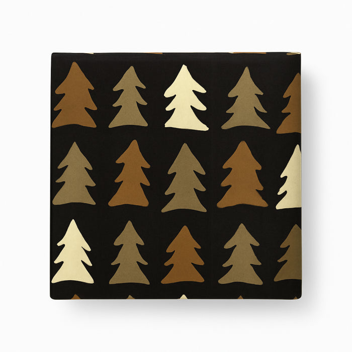 Wrapping paper, Christmas, black with gold, beige and copper Christmas trees. W 50 cm x 50 m.