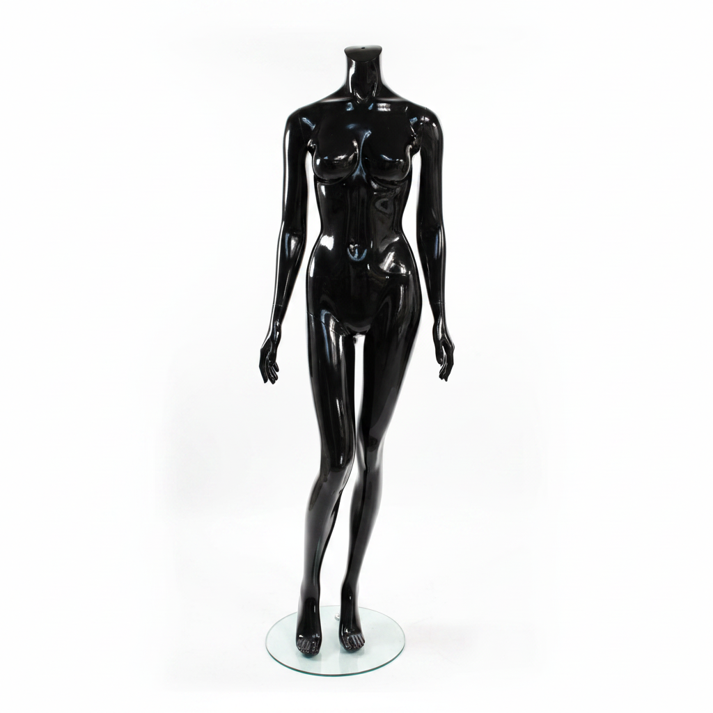 Faceless female mannequin. Black high-gloss with faceless head. Can be used with or without head. Model B