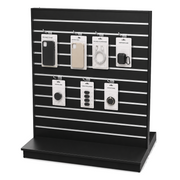 Gondola, double-sided, black, W124 x D61 x H132 cm. Groove spacing 10 cm. Includes wheels