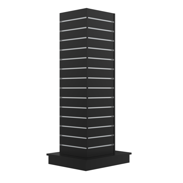 Gondola, 4-sided, black, W61 x D61 x H170 cm. Groove spacing 10 cm. Incl. wheels