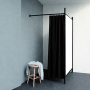 One-sided fitting room. Set with frame in black, includes 1 curtain in black, panel in white. W 100 x D 100 x H 210 cm.