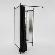 2-sided fitting room. Set with frame in black, incl. 1 curtain in black, panel in white. W 100 x D 100 x H 210 cm.