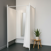 3-sided fitting room. Set with frame in white, incl. 1 curtain in white, panel in white. W 100 x D 100 x H 210 cm.