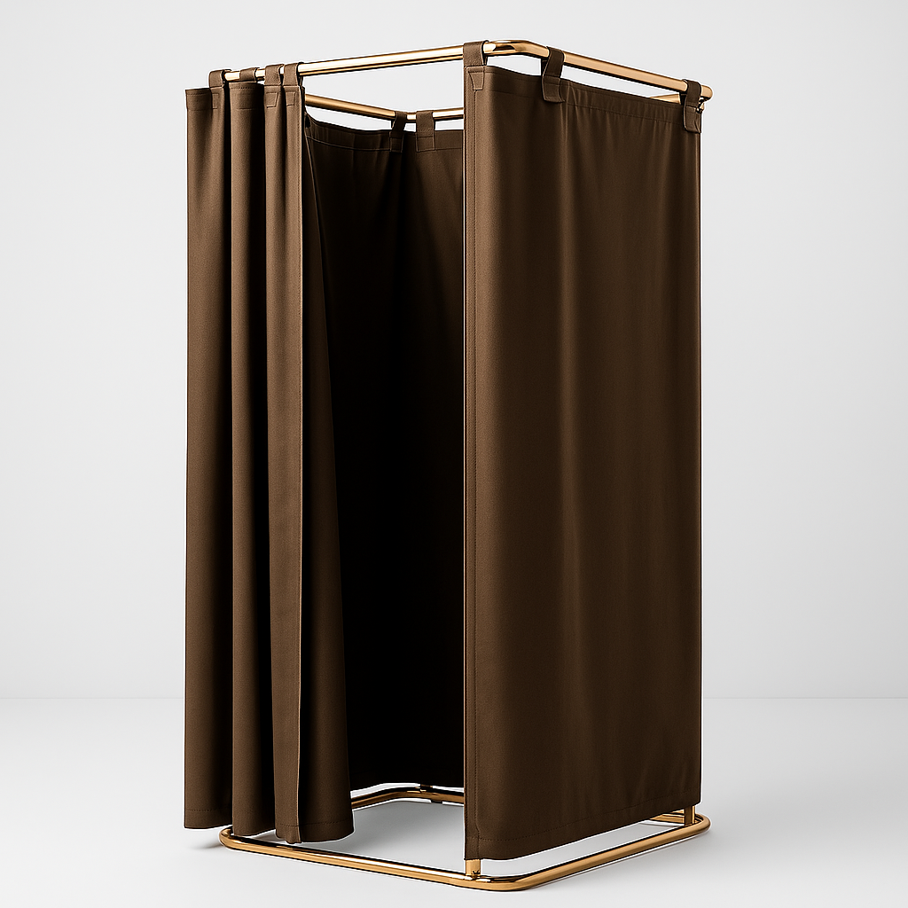 Mobile fitting room. Includes black curtain