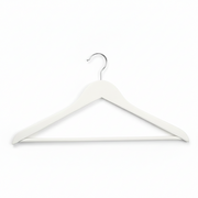Solid flat wooden hanger with bar, adult-sized, white, 12 mm thick, 45 cm