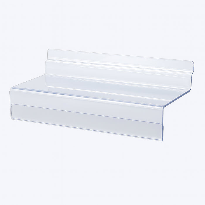 Shoe shelf for slatwall with data sheet, acrylic, 25 x 10 x H4 cm - Sold in packs of 10 pcs.