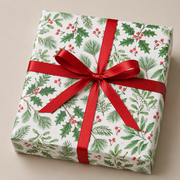 Christmas wrapping paper with holly and spruce branches. B50 cm x 50 mtr.