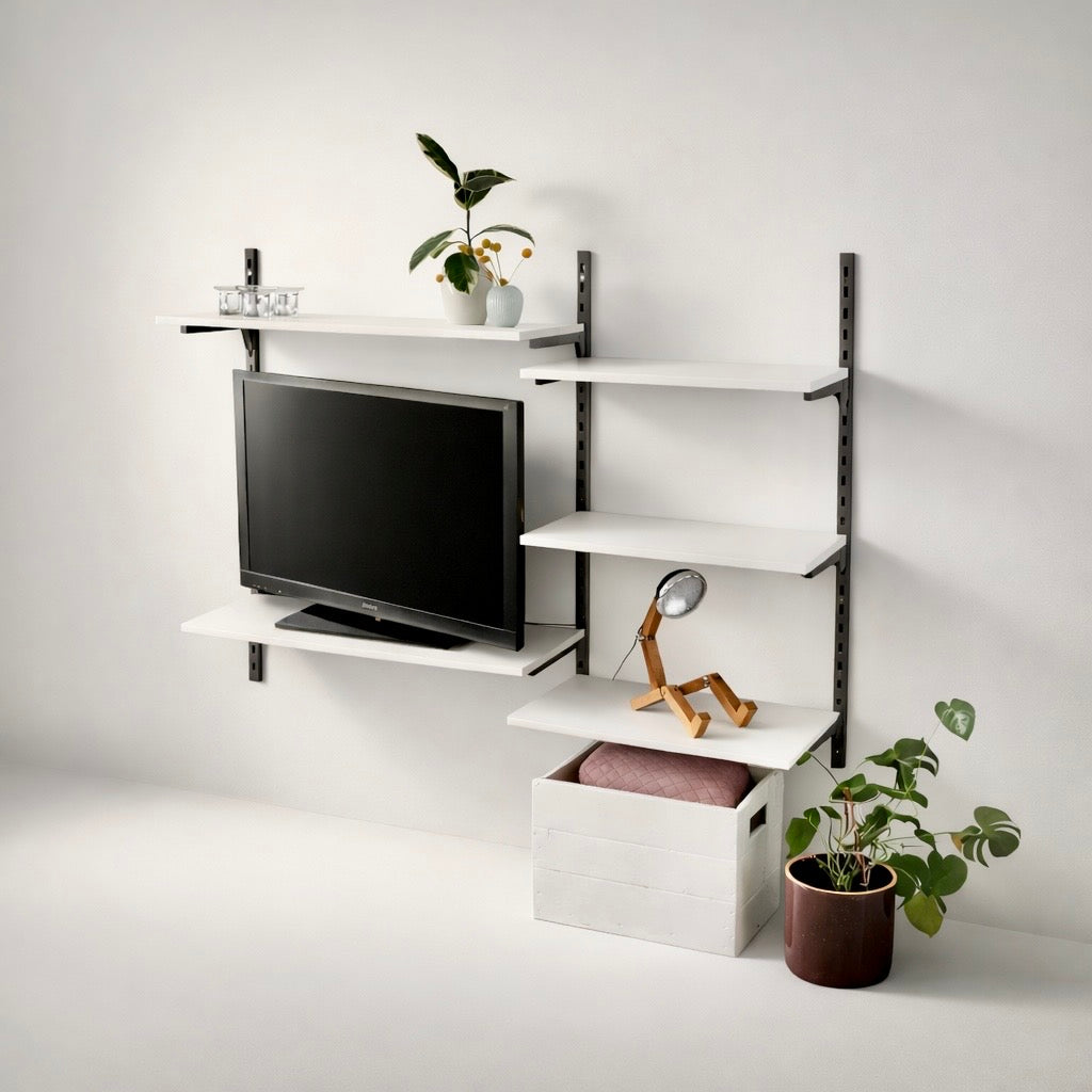 TV wall with Framework rails, set as shown