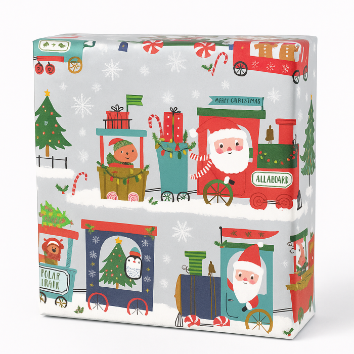 Wrapping paper, children with Christmas train, W 50 x 50 m