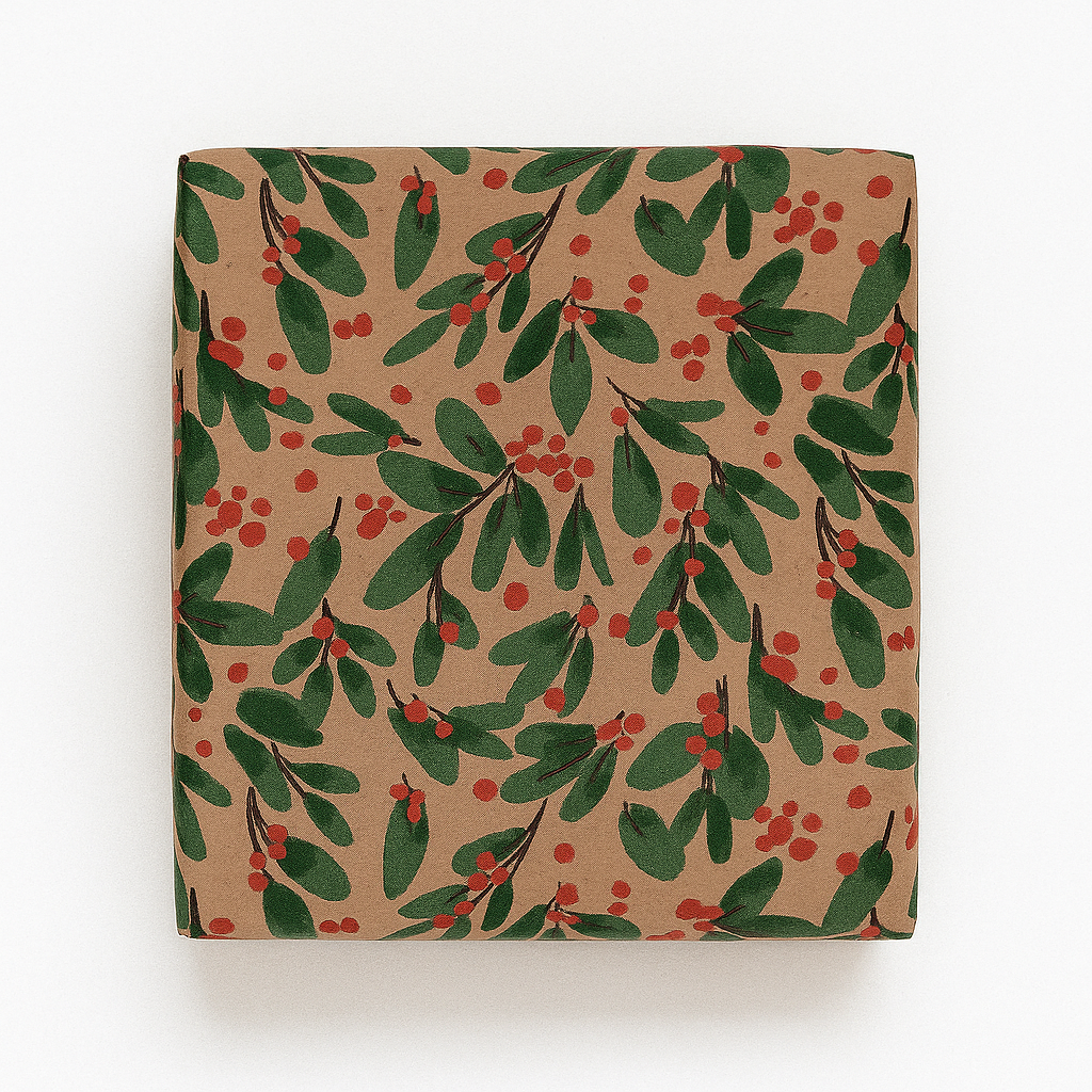 Christmas wrapping paper B 50 cm. Winter Berries, brown kraft paper. 50 m.
