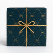Wrapping paper, Christmas, matte blue with gold print ribbon and bow, W50 cm x 50 m