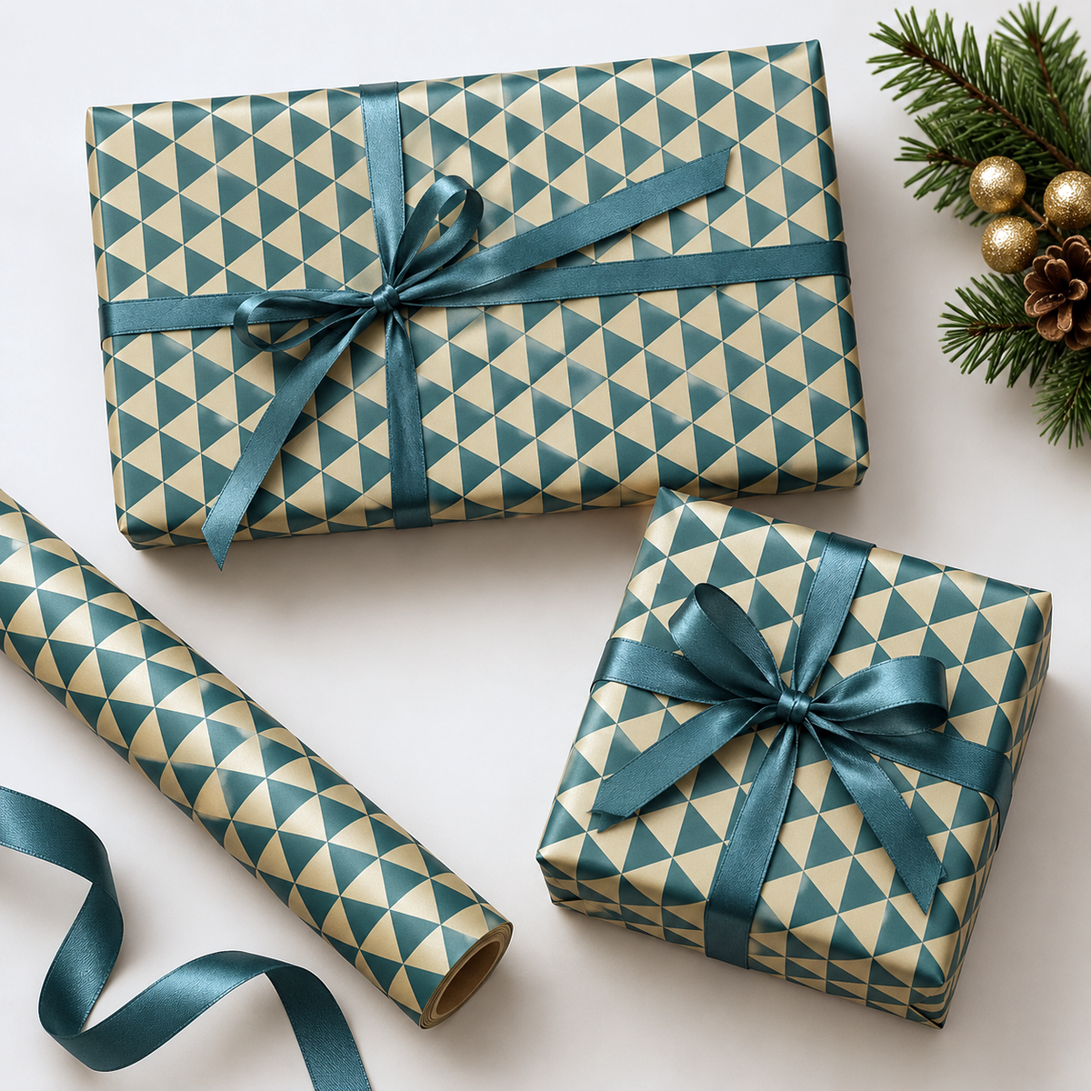 Christmas wrapping paper, gold with triangles, 50 cm x 100 m *