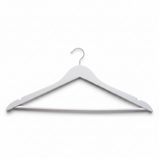 Wooden hanger, solid, flat, adult, with rubber and notch, with bar, matte white, 12 mm thick, 45 cm