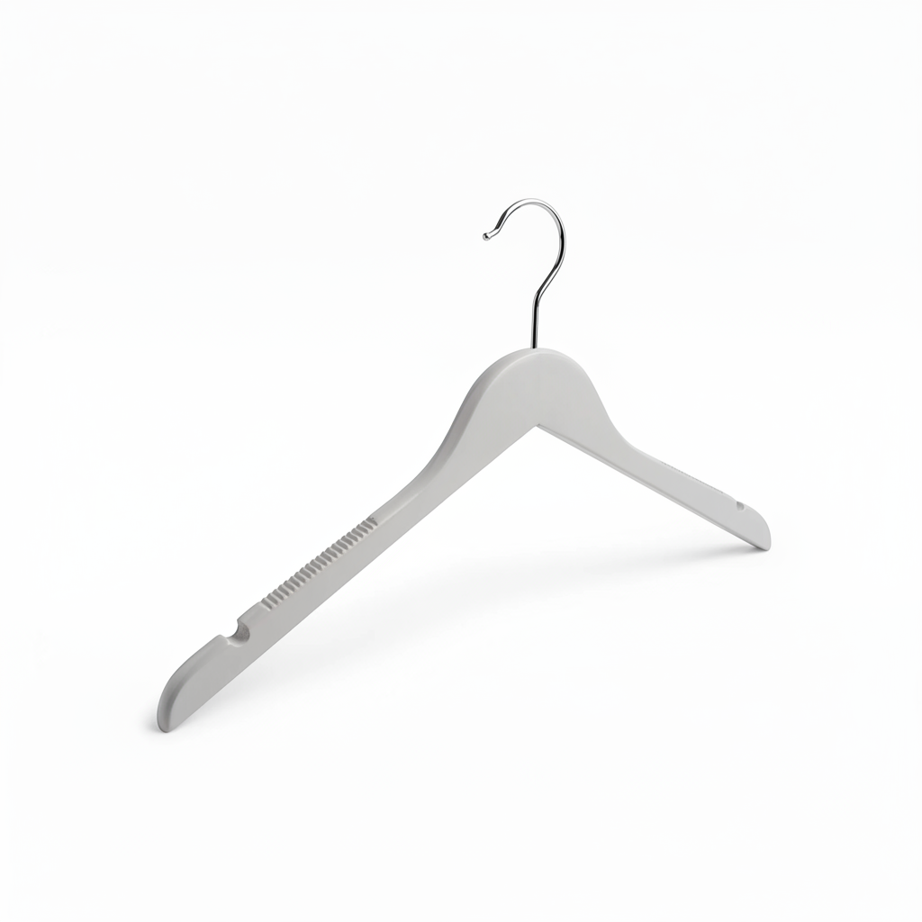 Wooden hanger, solid, flat, adult, with rubber and notch, without bar, white, 12 mm thick, 45 cm
