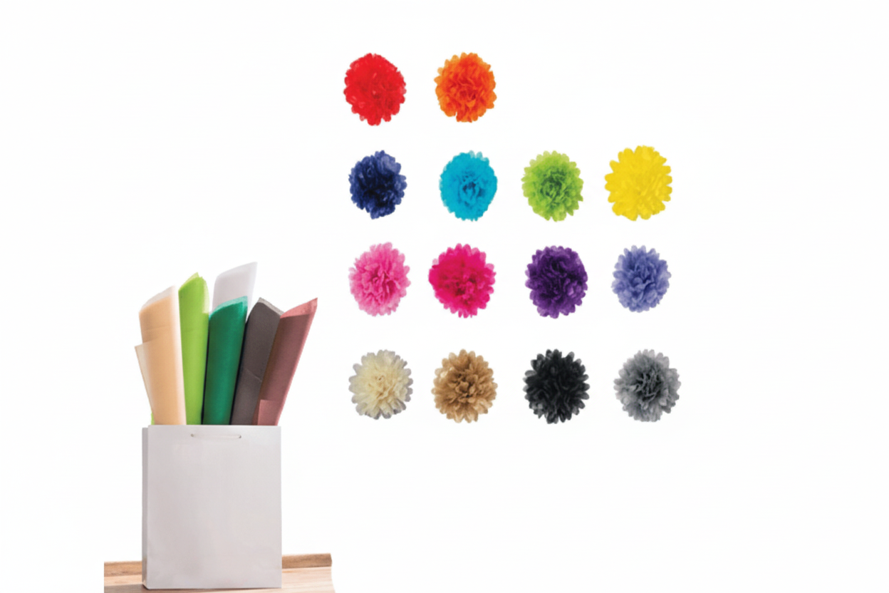 Silkepapir, 50 x 75 cm. 480 ark. Se alle farverne