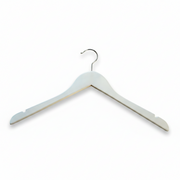 Wooden hanger, solid, flat, adult, without notch and rubber, without bar, matte white, 12 mm thick, 45 cm