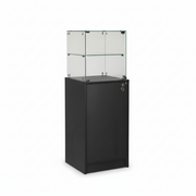 Slimline display cabinet with base cupboard. Lock on display and cupboard, black, W46 x D46 x H148