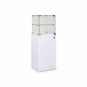 Slimline display cabinet with base cabinet. Lock on display and cabinet, white, W46 x D46 x H148