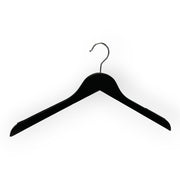 Wood hanger, solid, flat, adult, with rubber, matte black, chrome hook, 12 mm thick, 45 cm