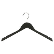 Wood hanger, solid, flat, adult, with rubber and notch, without bar, black, 12 mm thick, 45 cm