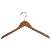 Wood hanger, solid, flat, adult, with rubber and notch, without bar, natural, 12 mm thick, 45 cm