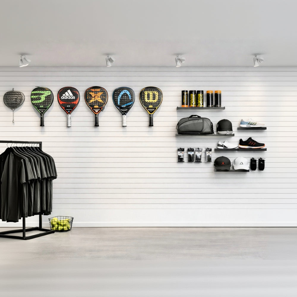 Wall set with groove panel, Padel wall – complete starter set for sports department. W360 cm x H240 cm.