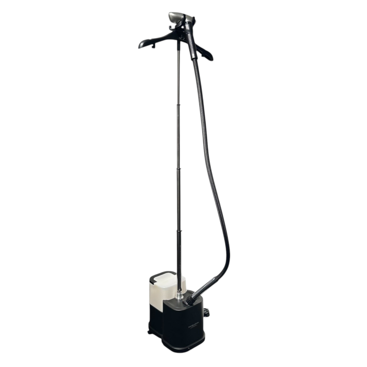SuperSellerS Elite professionel tøjdamper med 2200W, 4 liters vandtank, justerbar stang og bøjle i sort design.