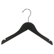 Wooden hanger, solid, flat, junior, with notch and without bar, black, 32 cm