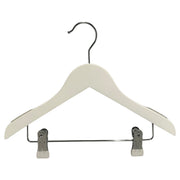 Wood hanger, solid, flat, junior, with clip, white, 32 cm