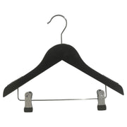 Wood hanger, solid, flat, junior, with clip, black, 32 cm