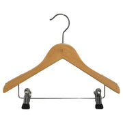 Wooden hanger, solid, flat, junior, with clamp, natural, 32 cm