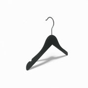 Wooden hanger, solid, flat, baby, with notch and without rod, black, 27 cm