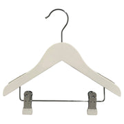 Wooden hanger, solid, flat, baby, with clamp, white, 27 cm