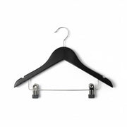 Wooden hanger, solid, flat, baby, with clamp, black, 27 cm