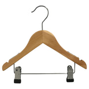 Wood hanger, solid, flat, baby, with clamp, natural, 27 cm
