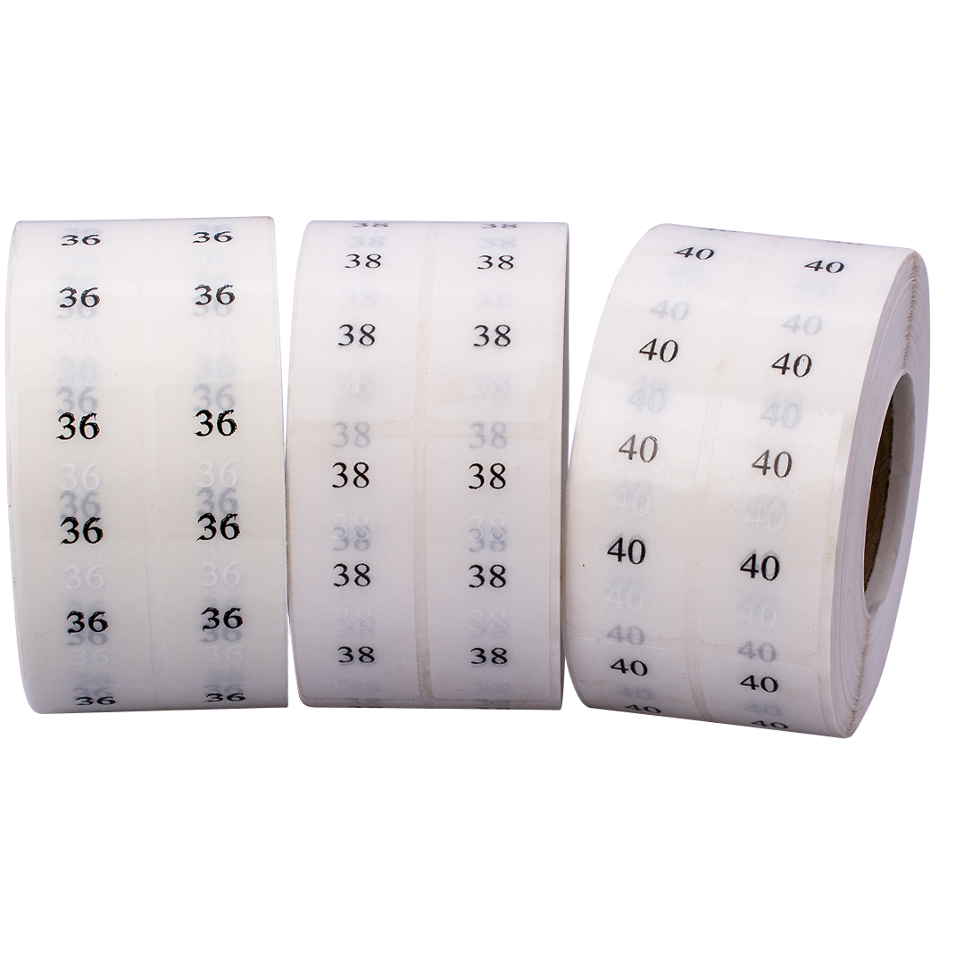 Size labels 1,000 pcs per roll. Select size