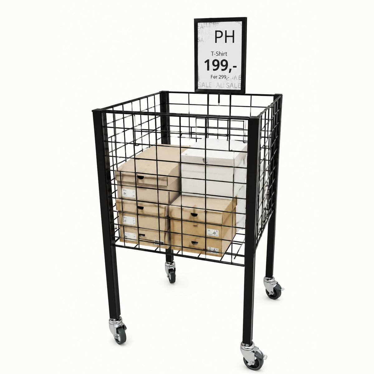 Boxer I Sales Basket with Wheels and Adjustable Base – Black, 50 x 50 x H90 cm