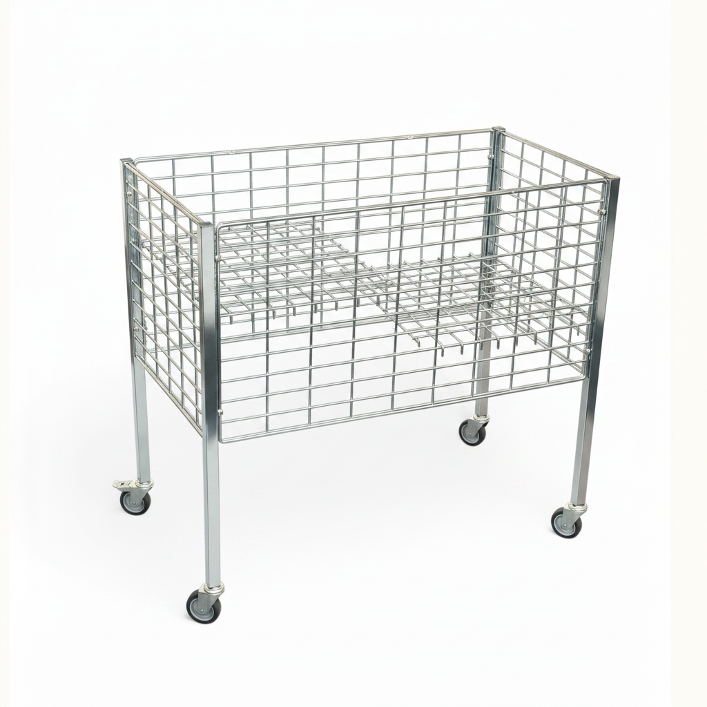 Boxer II sales basket with wheels and adjustable base – galvanized, 50 x 95.6 x H90 cm