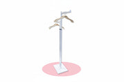 Joystick stand with 2 straight arms (38 cm) in chrome, height-adjustable, includes leveling feet, white stand, 80 x 39 cm, H125-195 cm