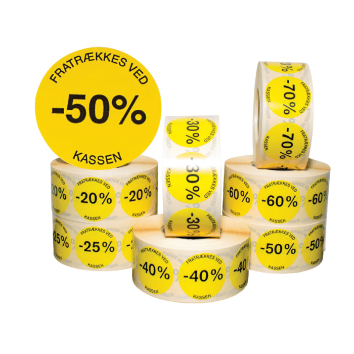 Yellow labels w/ percent - 1,000 pcs. Discount tags - Select percent