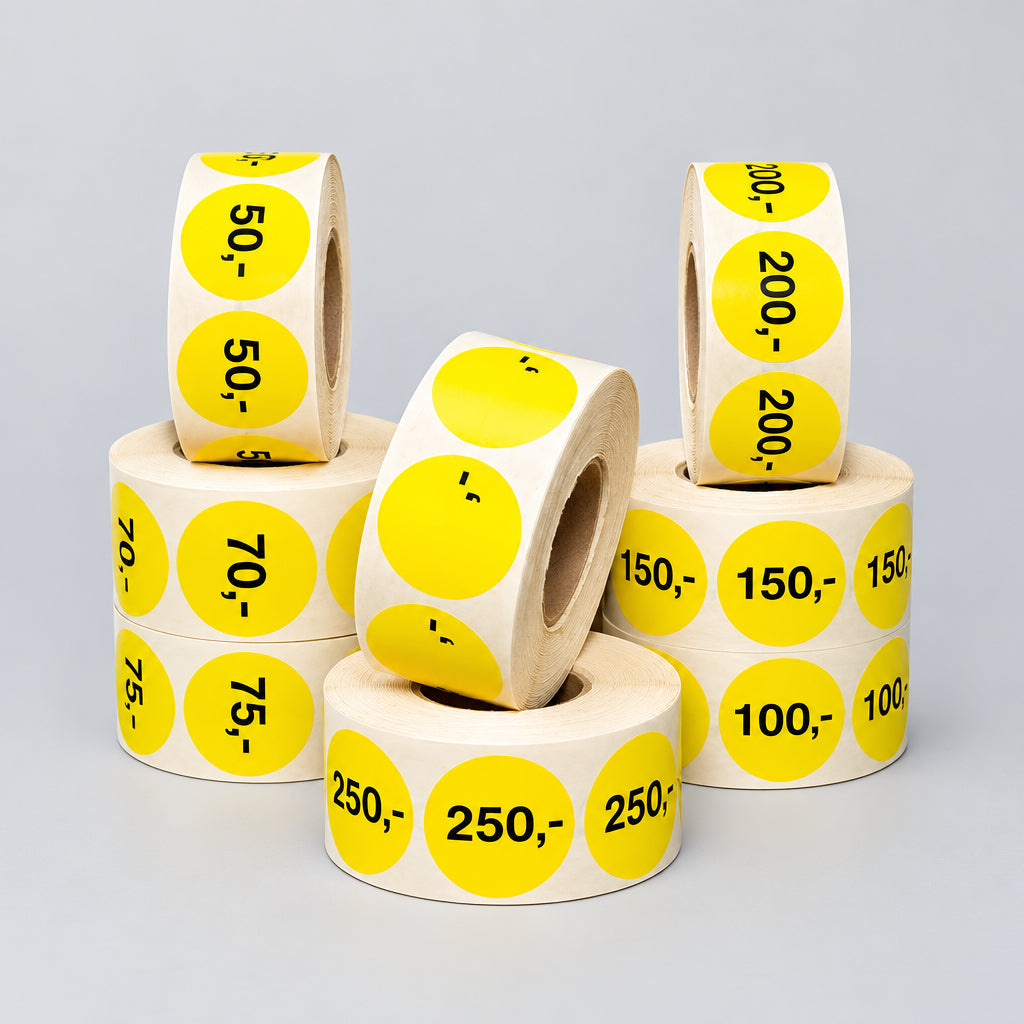 Yellow labels with fixed amount - 1,000 pcs. Select amount