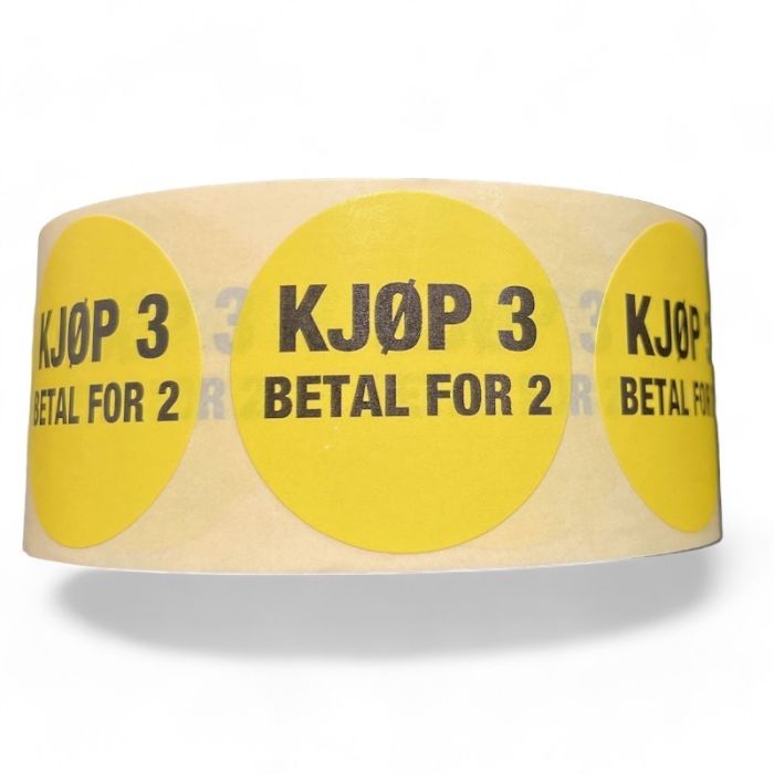 Labels - Buy 3, Pay for 2, yellow, roll of 1000 pcs.